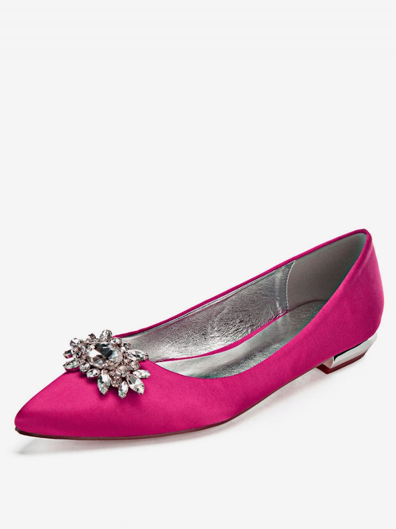 Chaussures Plates Mariage Satin Et Strass Pour Femmes - Rose