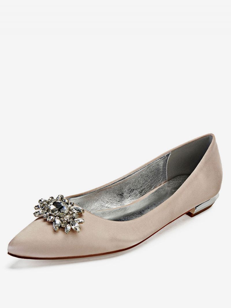 Chaussures Plates Mariage Satin Et Strass Pour Femmes - Champagne