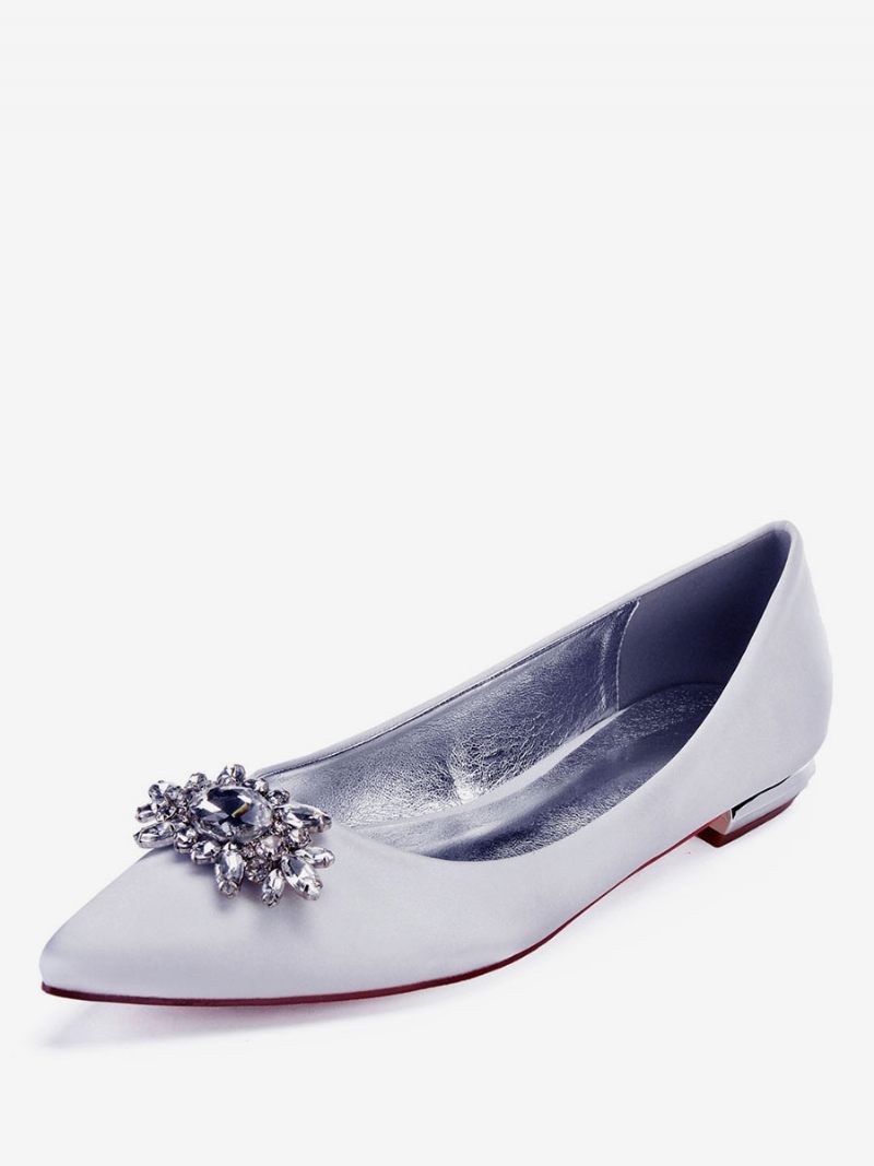 Chaussures Plates Mariage Satin Et Strass Pour Femmes - Blanc