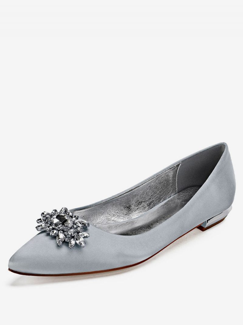 Chaussures Plates Mariage Satin Et Strass Pour Femmes - Argent