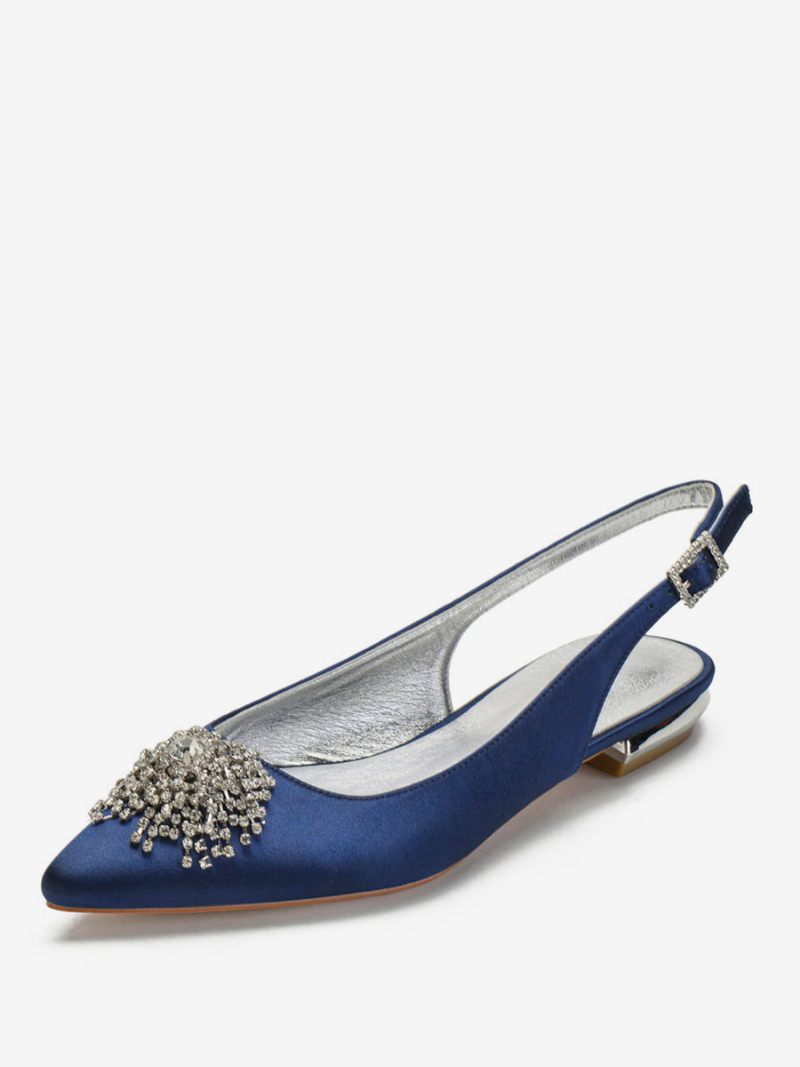 Chaussures Plates Mariage À Strass Pour Femmes - Bleu Profond