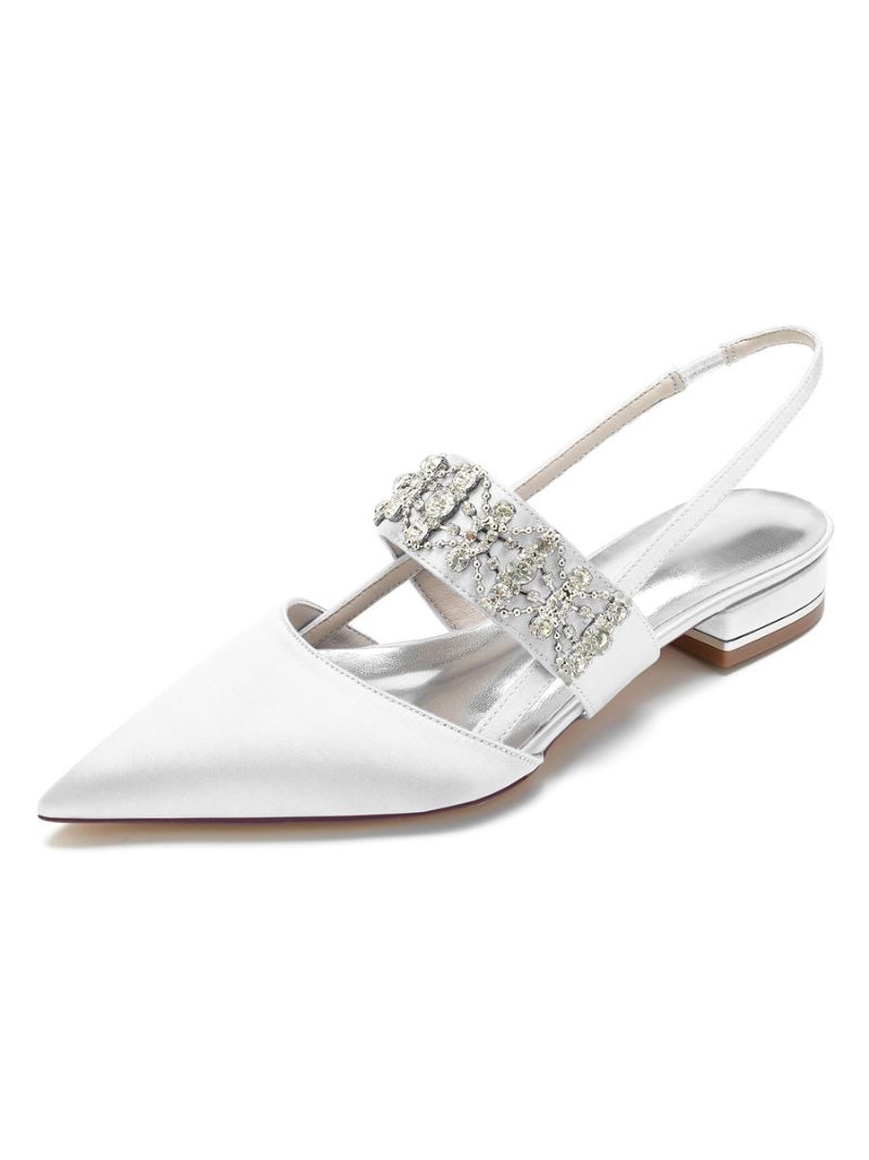 Chaussures Plates Mariée À Bride Arrière Avec Strass Pour Femmes Satin