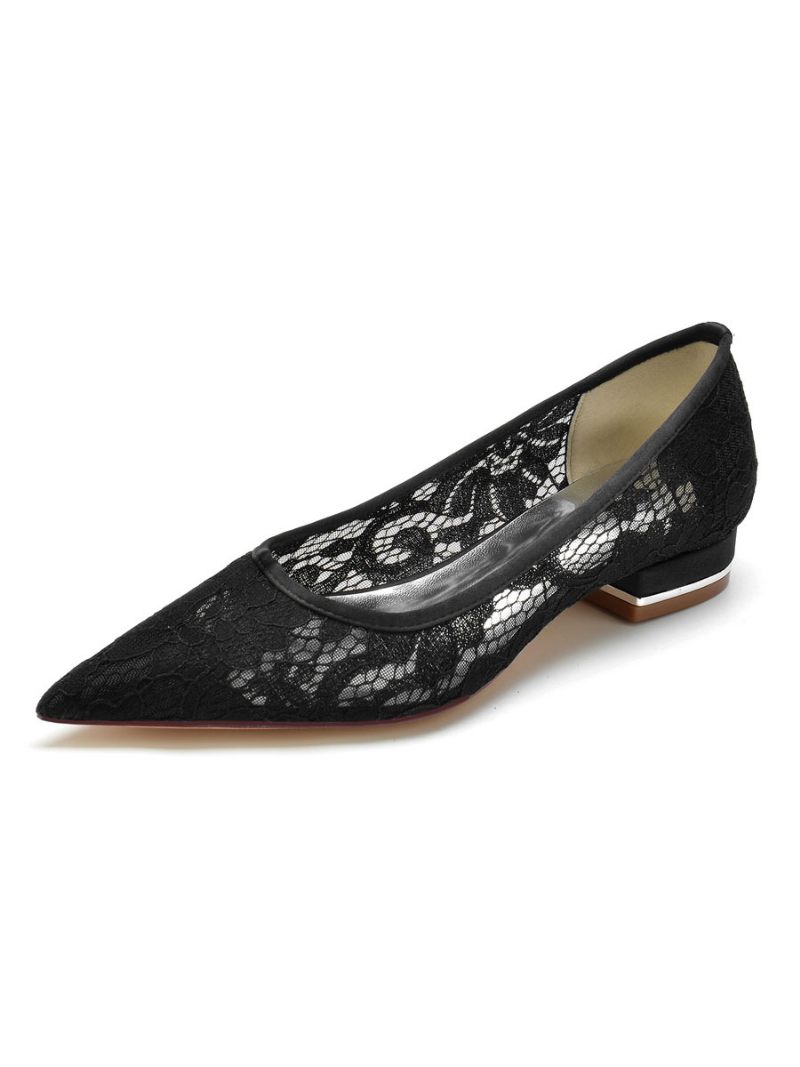 Chaussures Plates Mariée Dentelle Pour Femmes - Noir