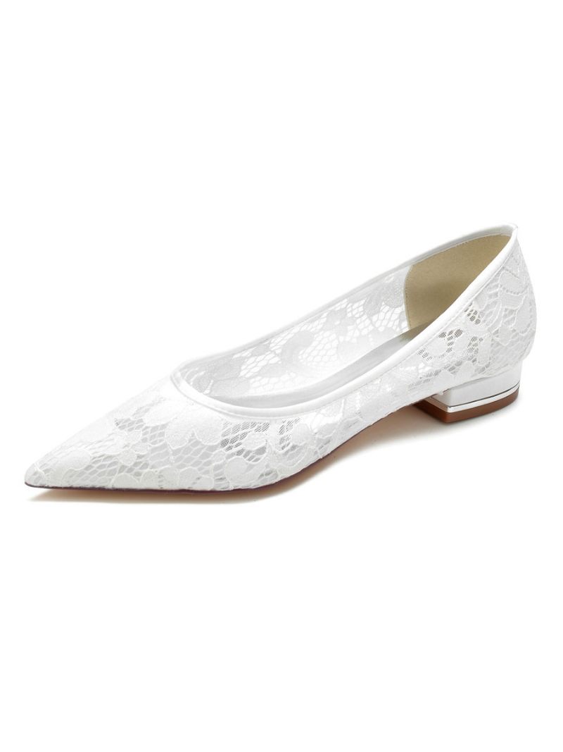 Chaussures Plates Mariée Dentelle Pour Femmes - Blanc