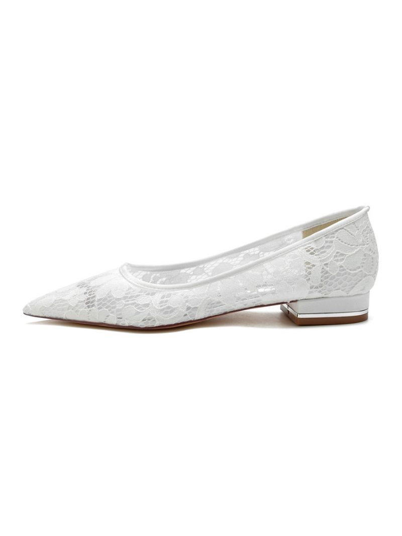 Chaussures Plates Mariée Dentelle Pour Femmes - Blanc