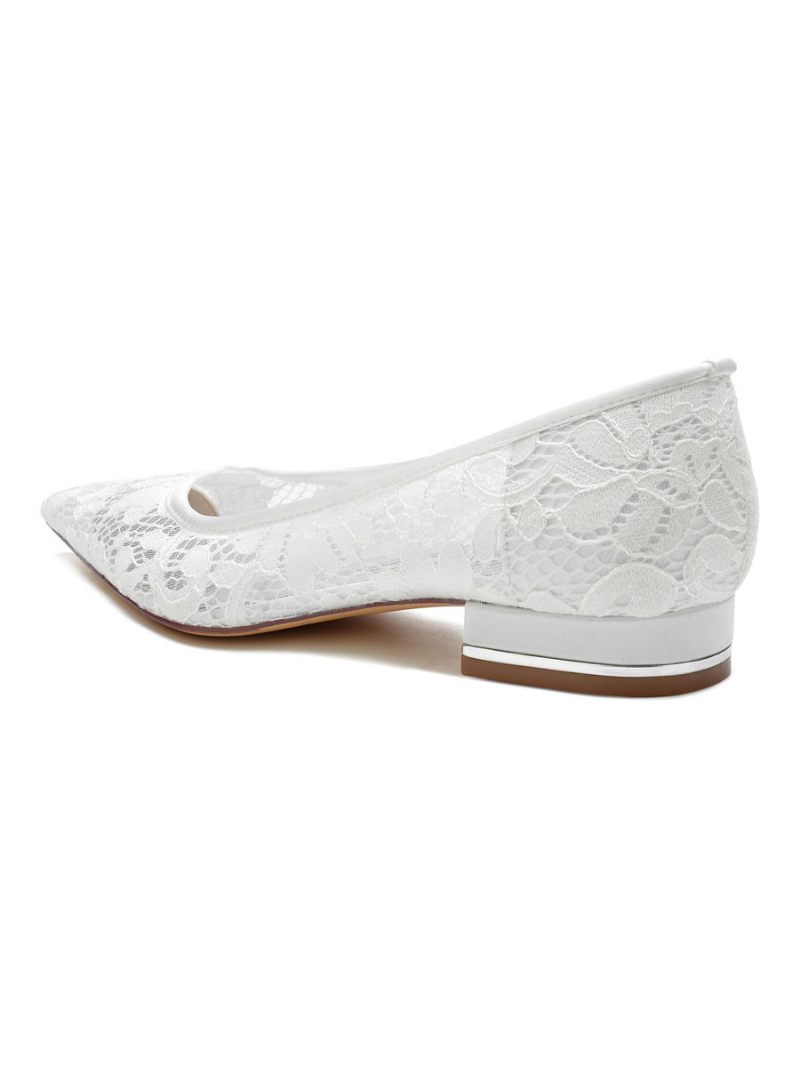 Chaussures Plates Mariée Dentelle Pour Femmes - Blanc