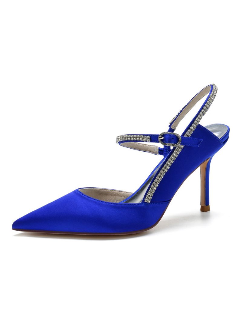 Escarpins À Bride Arrière Strass Pour Femmes Chaussures Mariée Talons - Bleu Royal