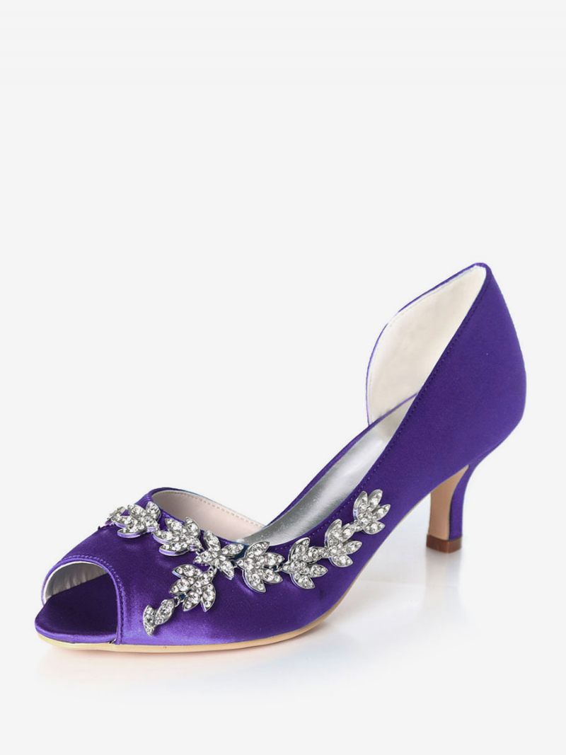 Escarpins Mariée Dorsay Strass Pour Femmes Talon Chaton - Violet