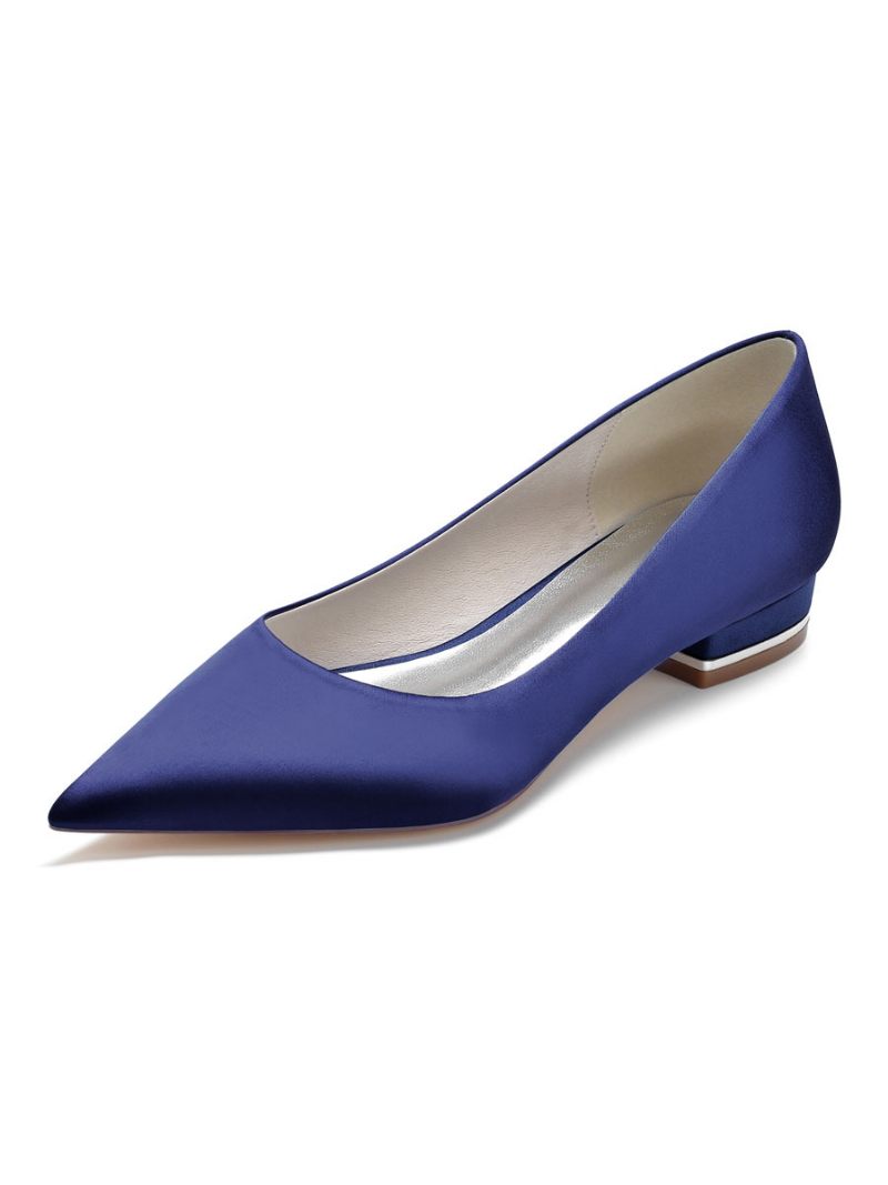 Escarpins Mariée Plats Pour Femmes Satin - Bleu Profond