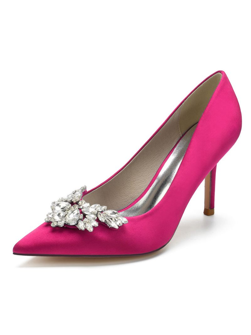 Escarpins Mariée À Talons Aiguilles Satin Et Strass Pour Femmes - Rose