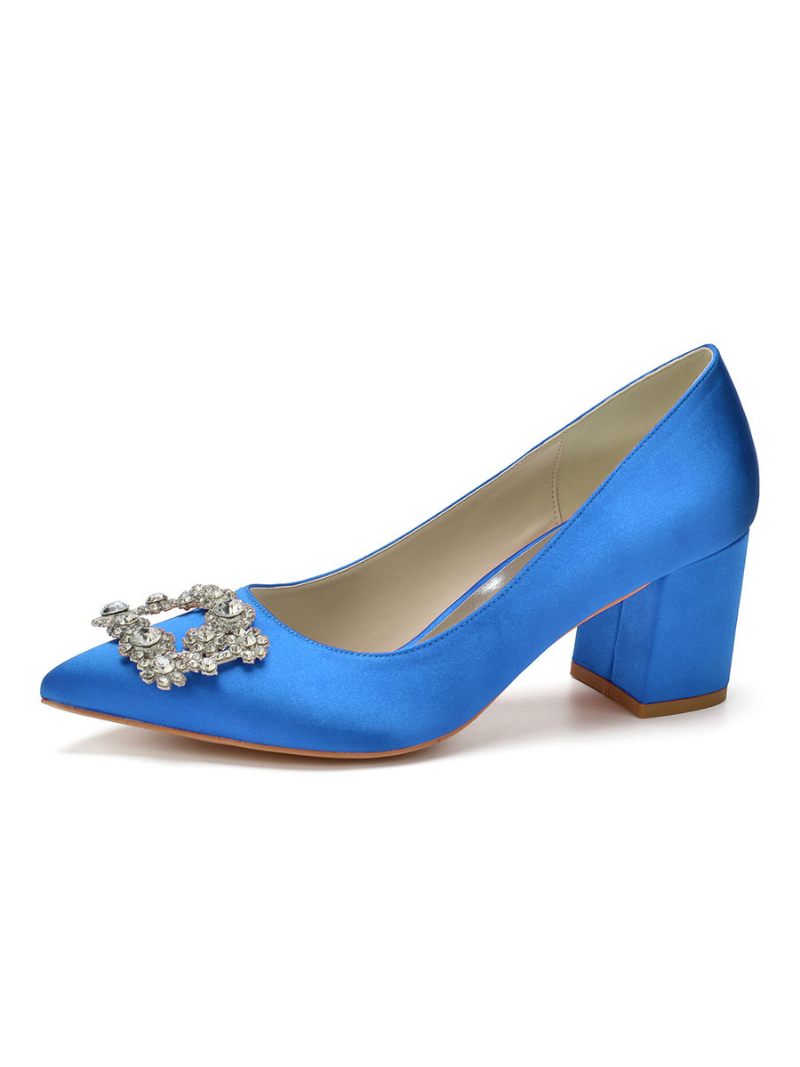 Escarpins Mariée À Talons Bas Pour Femmes Avec Strass - Bleu