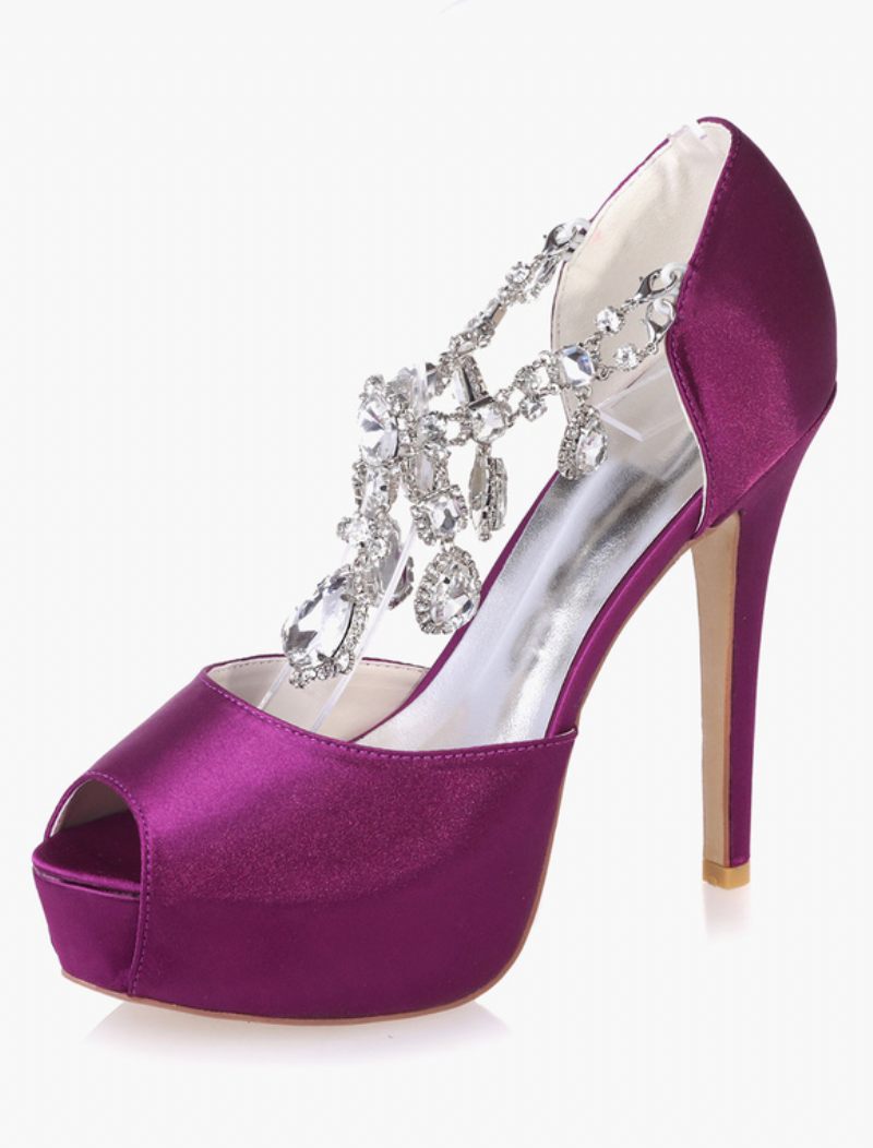 Escarpins Mariée À Talons Ouverts Et Plateforme Cristal Pour Femmes - Violet