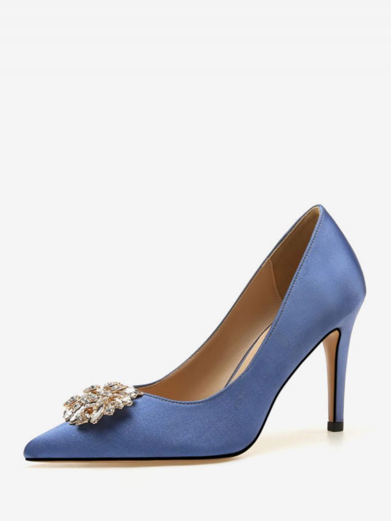 Escarpins Mariée À Talons Soirée Pour Femmes Avec Strass - Bleu