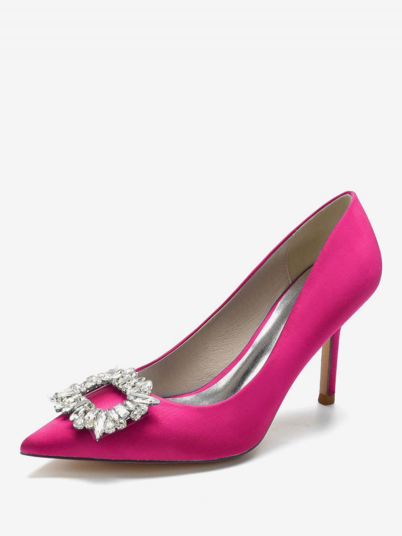 Escarpins Mariée À Talons Strass Pour Femmes Satin - Rose