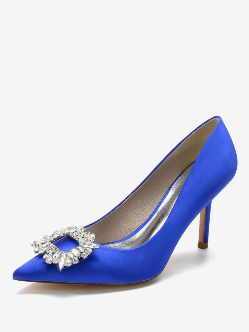 Escarpins Mariée À Talons Strass Pour Femmes Satin - Bleu Royal