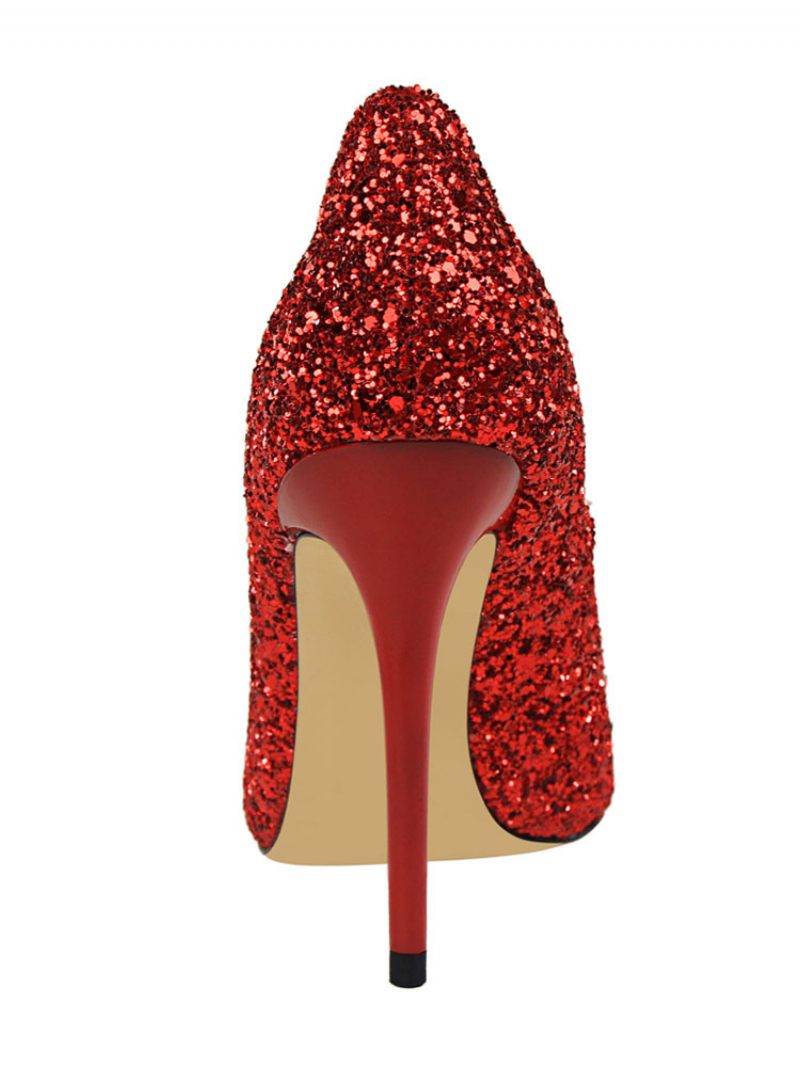 Escarpins Soirée À Paillettes Pour Femmes Chaussures Bal - Rouge