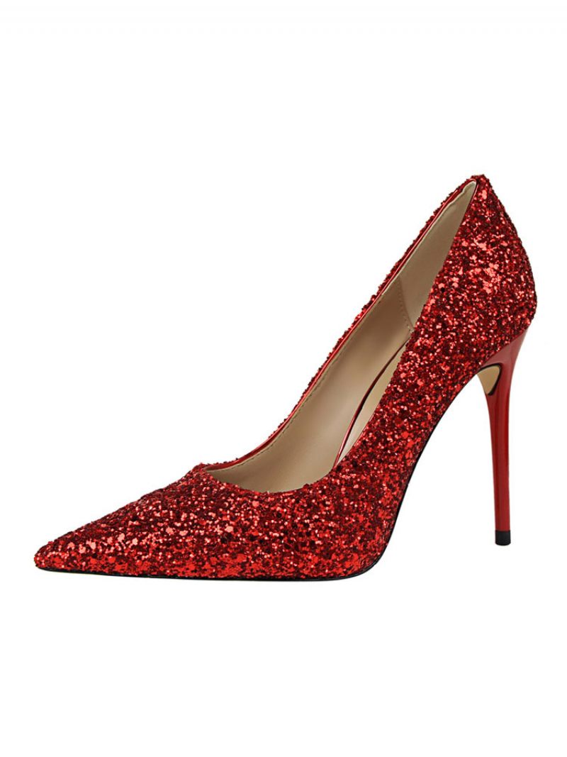 Escarpins Soirée À Paillettes Pour Femmes Chaussures Bal - Rouge