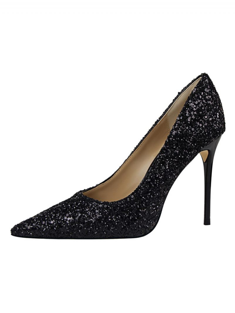 Escarpins Soirée À Paillettes Pour Femmes Chaussures Bal - Noir