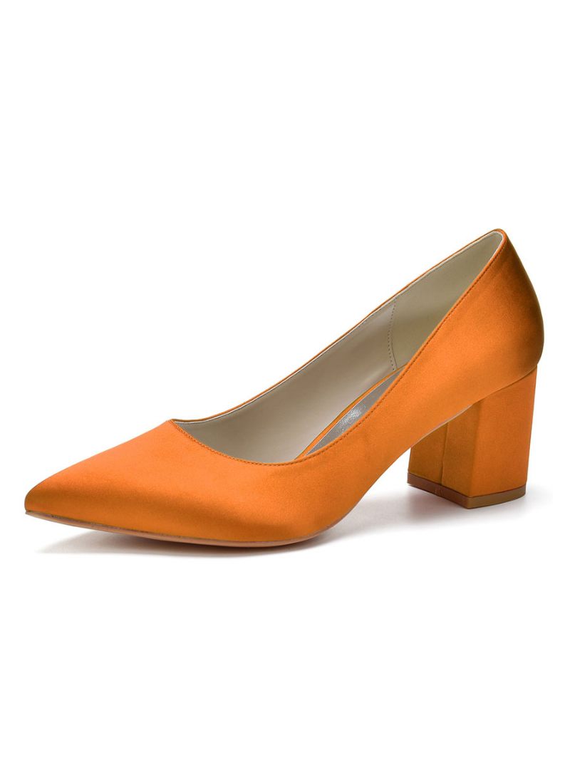 Escarpins À Talons Bas Satin Pour Femmes - Orange