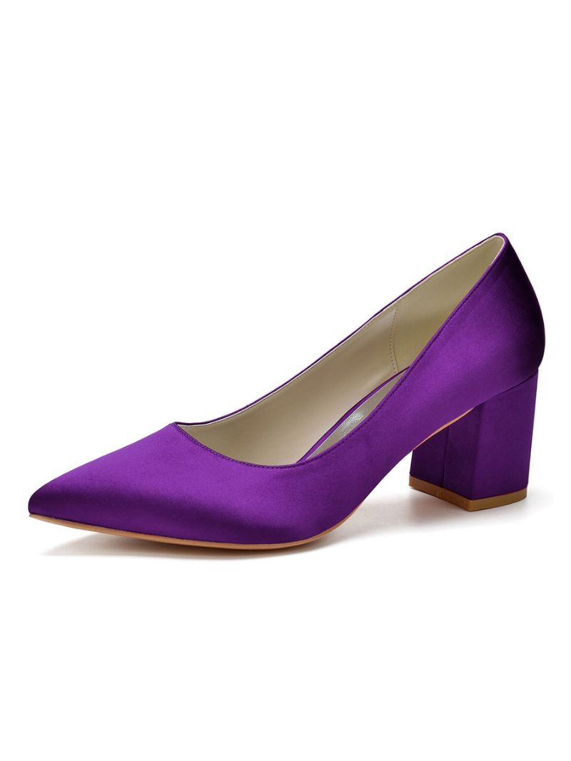 Escarpins À Talons Bas Satin Pour Femmes - Violet Foncé