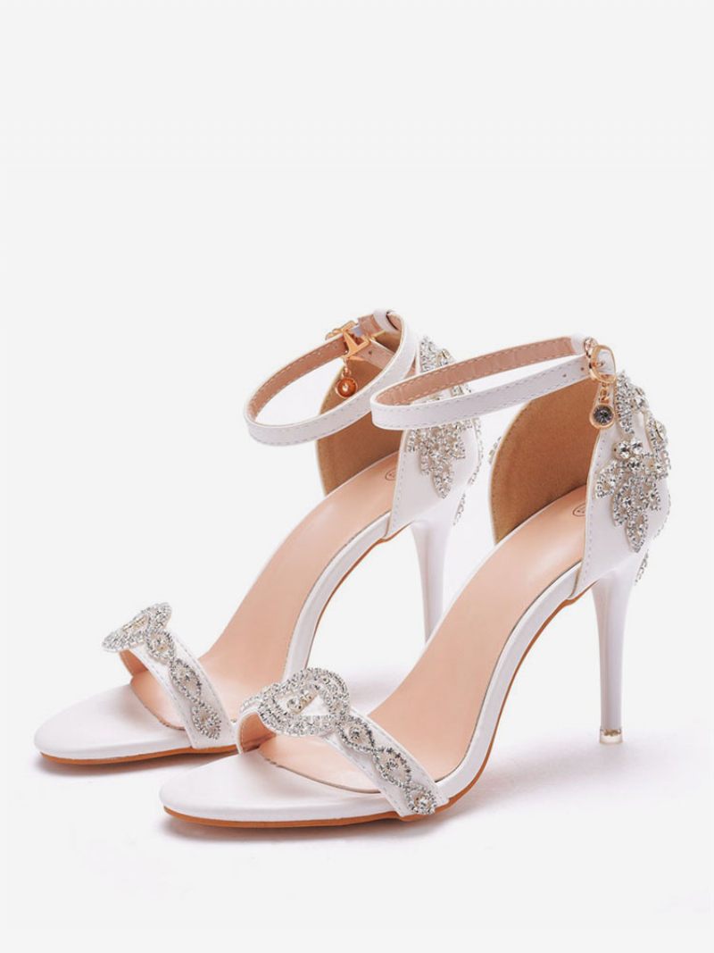 Femmes Strass Bride Cheville Sandales Mariée Talon Aiguille Chaussures Mariage