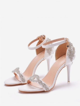 Femmes Strass Bride Cheville Sandales Mariée Talon Aiguille Chaussures Mariage