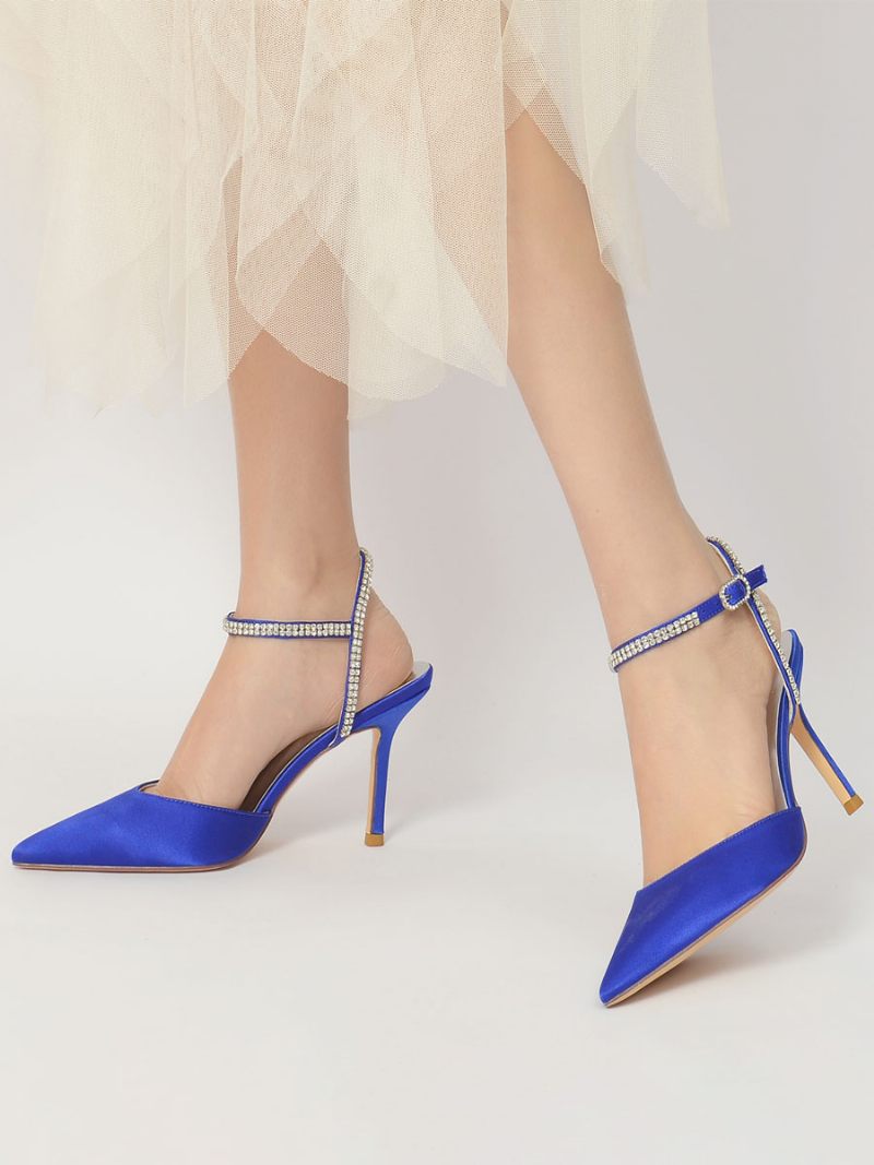 Mules Mariée Plates À Brides Strass Torsadées Pour Femmes - Bleu Royal