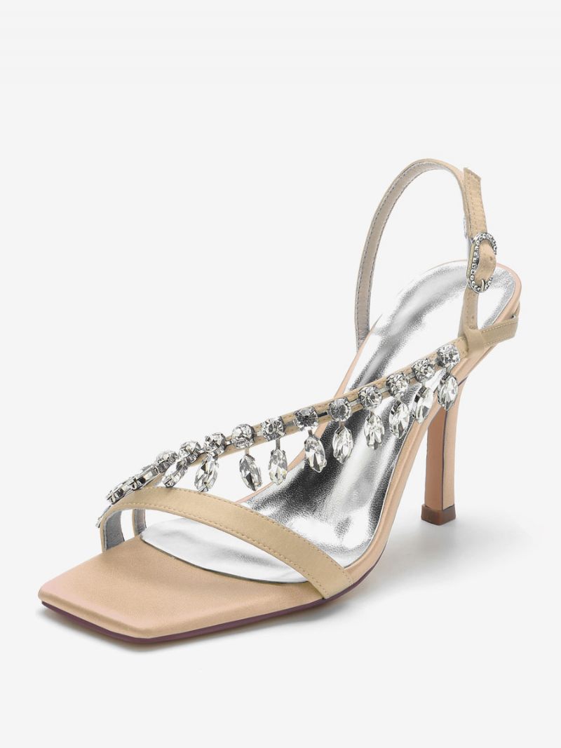 Sandales Mariée Femme Ivoire Satiné Chic Bout Ouvert Strass Mariage - Champagne