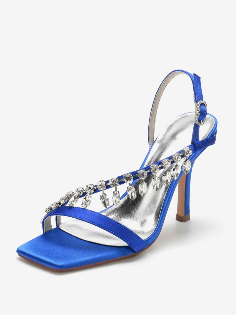 Sandales Mariée Femme Ivoire Satiné Chic Bout Ouvert Strass Mariage - Bleu Royal