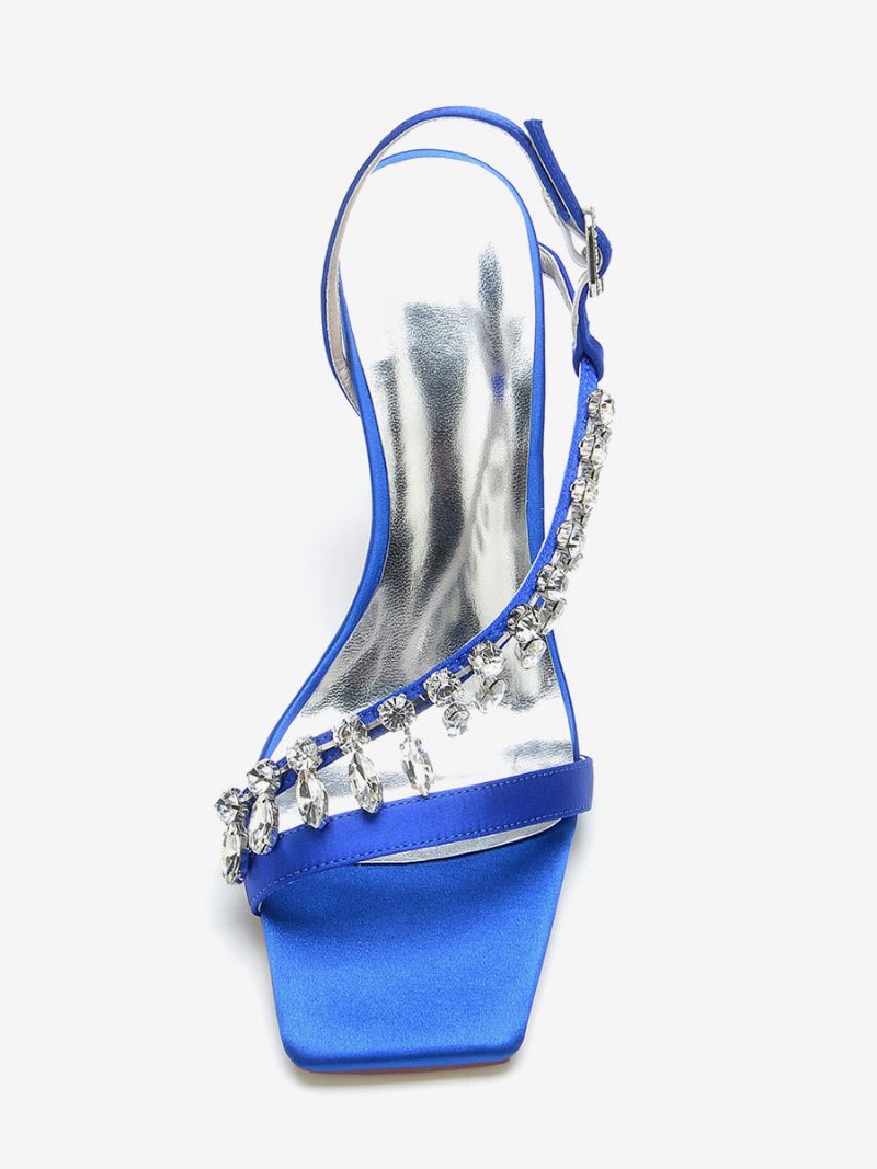 Sandales Mariée Femme Ivoire Satiné Chic Bout Ouvert Strass Mariage - Bleu Royal