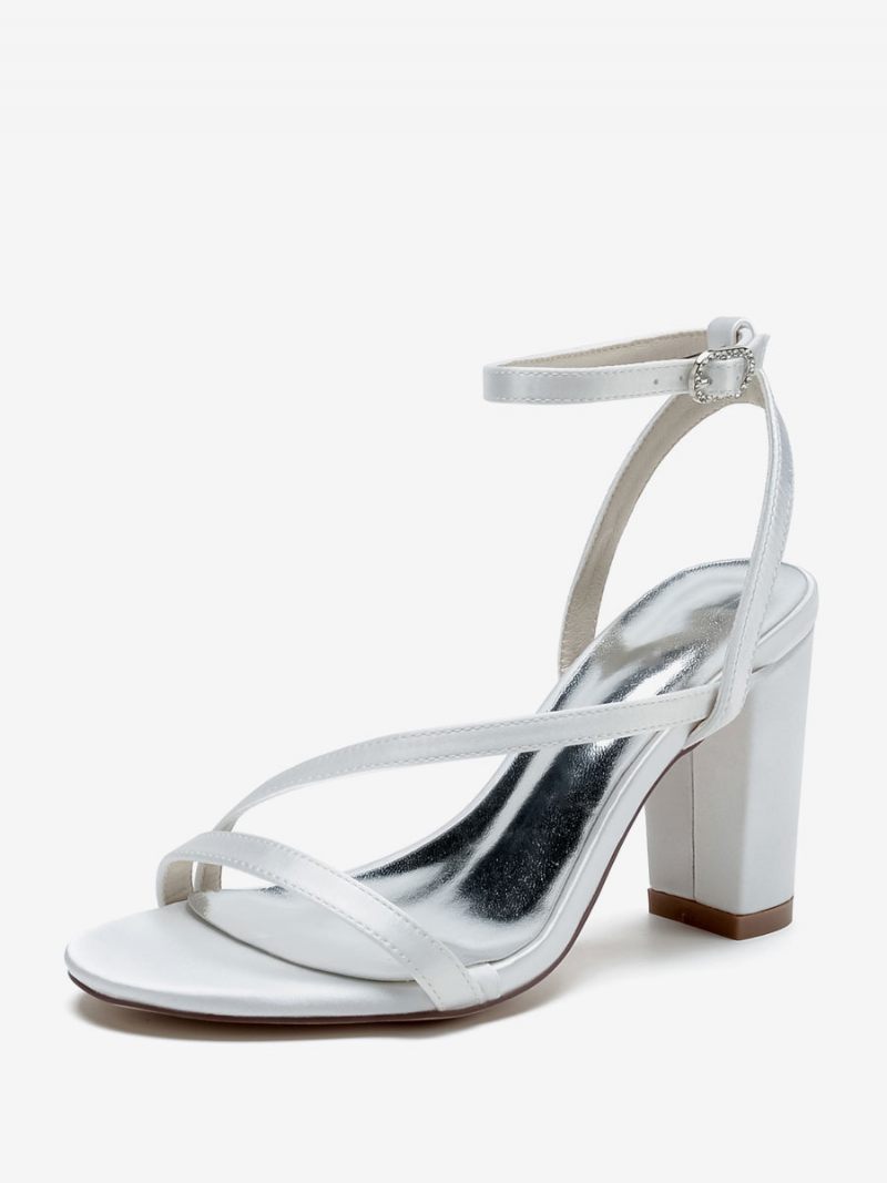 Sandales Mariée Pour Femmes Mariage Élégantes À Bout Ouvert Satin Blanc