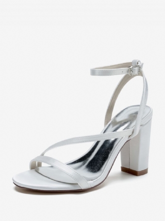 Sandales Mariée Pour Femmes Mariage Élégantes À Bout Ouvert Satin Blanc