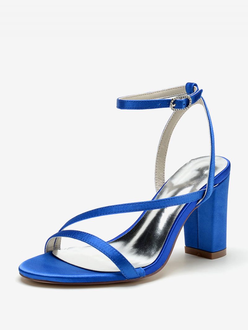 Sandales Mariée Pour Femmes Mariage Élégantes À Bout Ouvert Satin Blanc - Bleu Royal