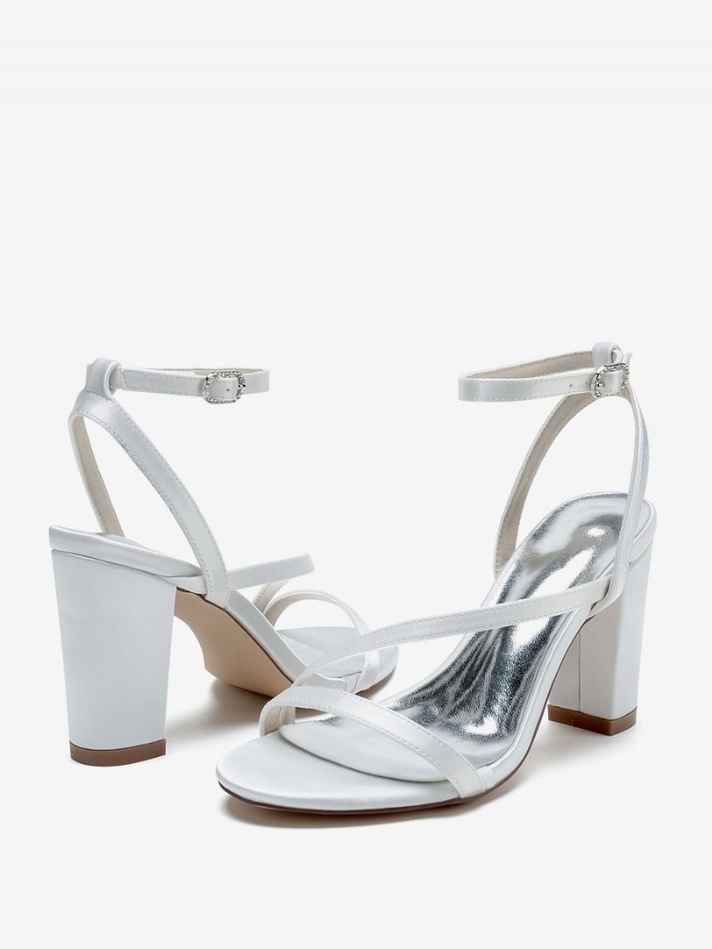 Sandales Mariée Pour Femmes Mariage Élégantes À Bout Ouvert Satin Blanc - Blanc