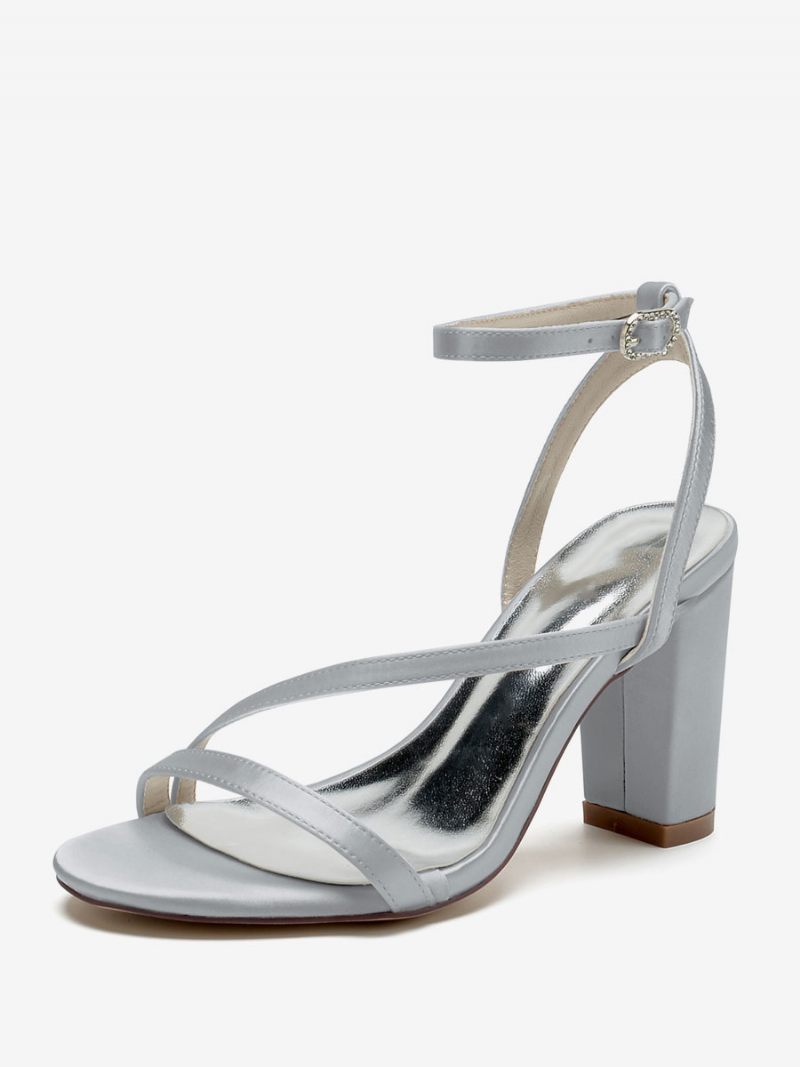 Sandales Mariée Pour Femmes Mariage Élégantes À Bout Ouvert Satin Blanc - Argent