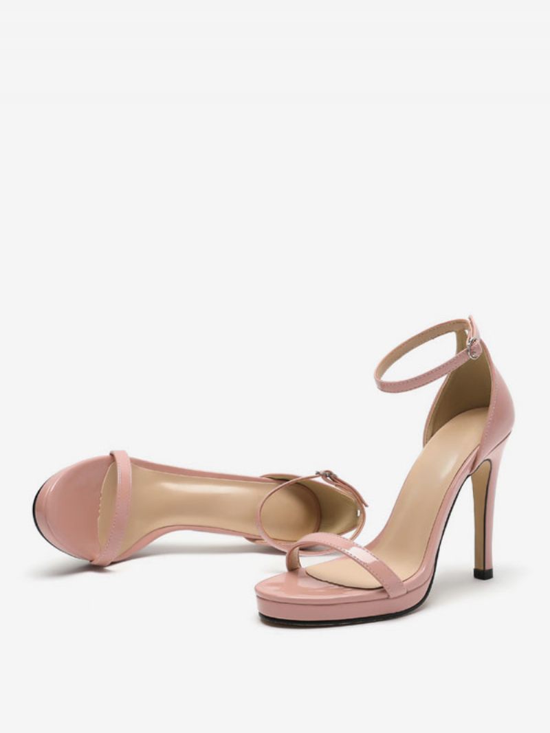 Sandales Mariée Pour Femmes Noir Verni Pu Supérieur Chic Bout Ouvert Détails Métal Mariage - Rose