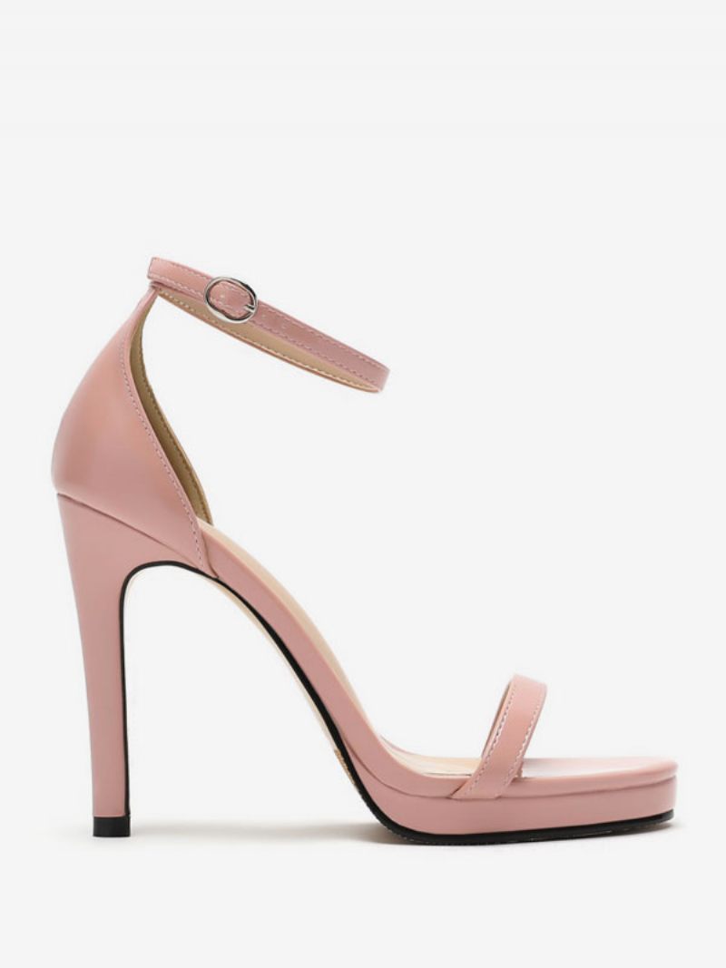 Sandales Mariée Pour Femmes Noir Verni Pu Supérieur Chic Bout Ouvert Détails Métal Mariage - Rose