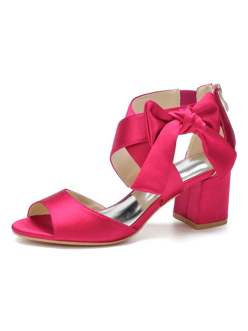 Sandales Mariée Satin Avec Nœud Pour Femmes Talon Bas - Rose