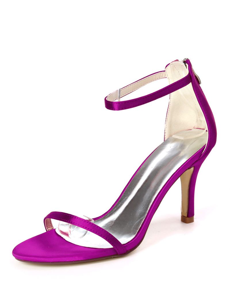 Sandales Mariée À Talons Satin Avec Bride La Cheville Pour Femmes - Violet