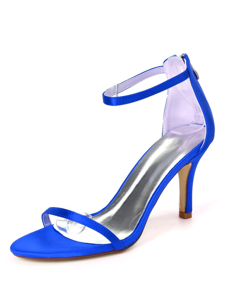 Sandales Mariée À Talons Satin Avec Bride La Cheville Pour Femmes - Bleu Royal