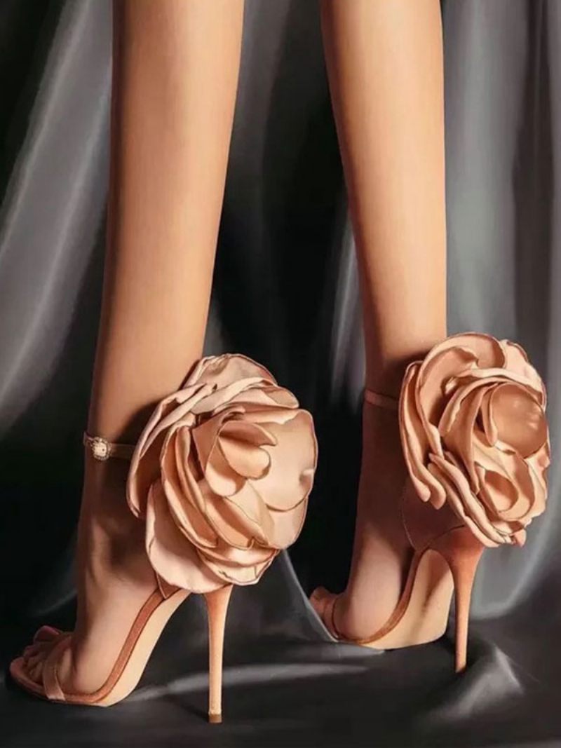 Sandales Soirée À Talons Et Brides Cheville Roses Pour Femmes Satin - Rose