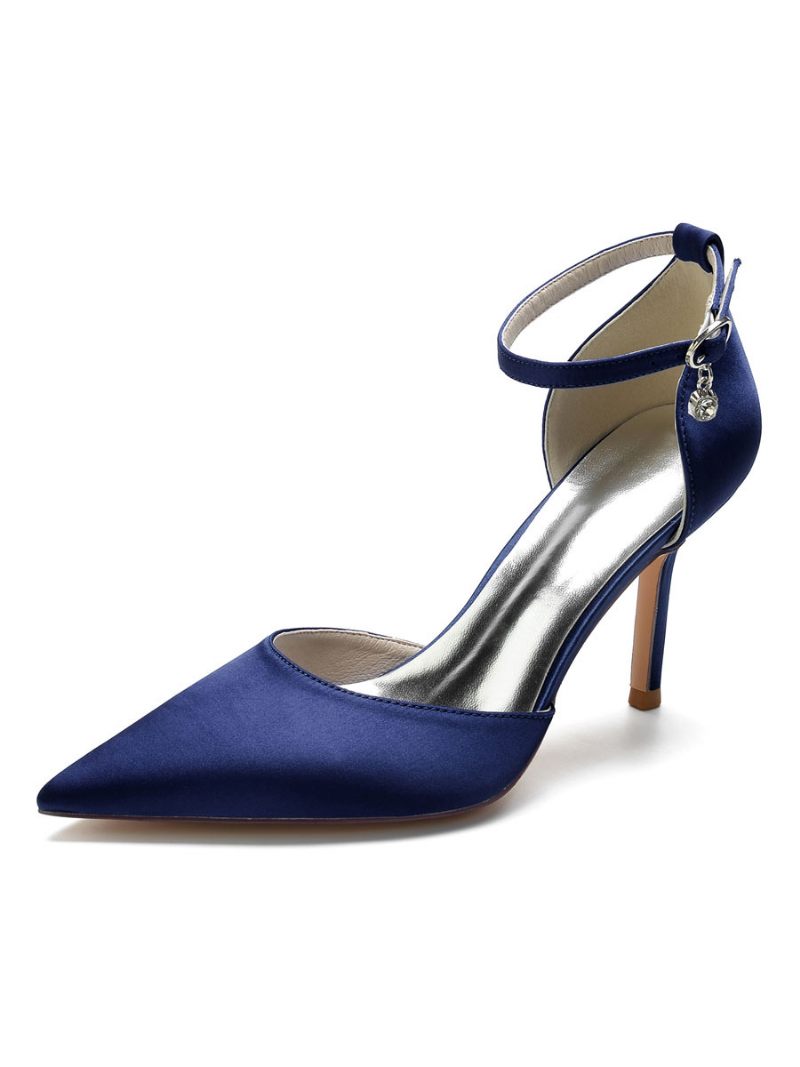 Talons Mariée Avec Bride Cheville Pour Femmes Satin - Bleu Profond