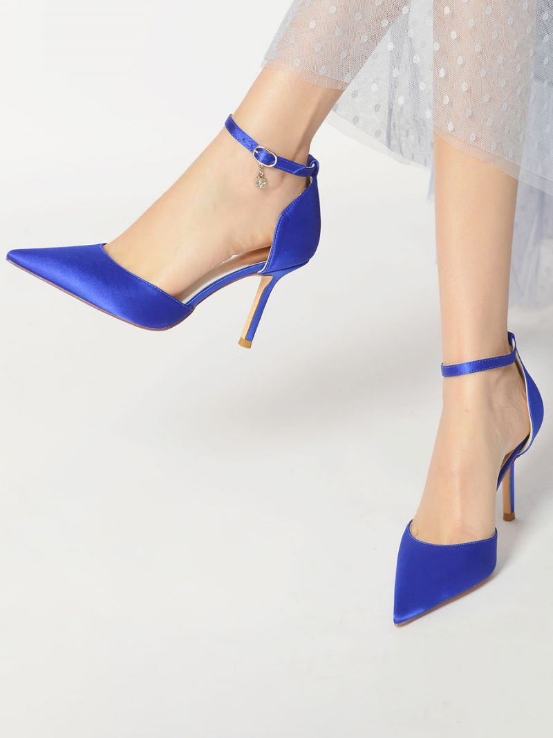 Talons Mariée Avec Bride Cheville Pour Femmes Satin - Bleu Royal