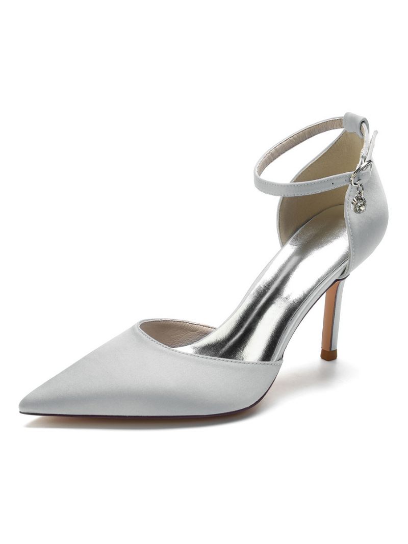 Talons Mariée Avec Bride Cheville Pour Femmes Satin - Argent