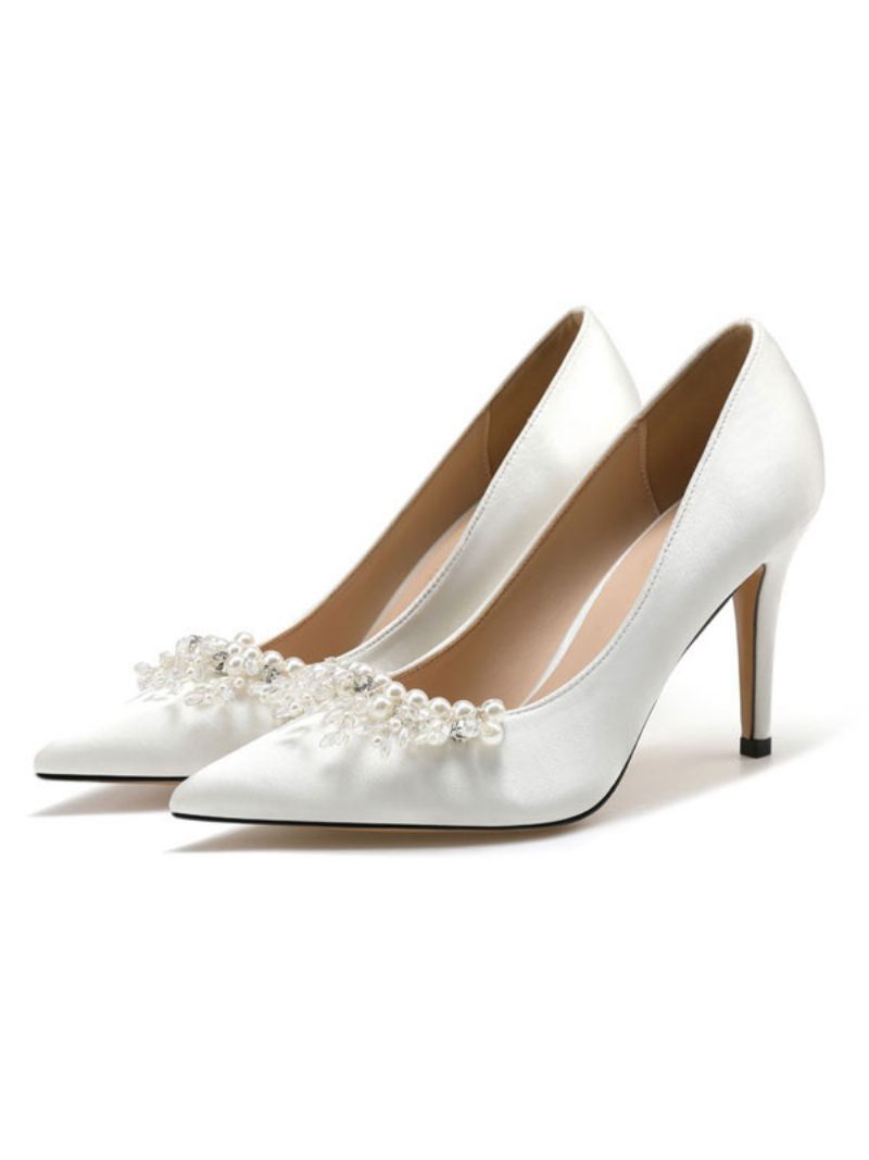 Talons Mariée Perles Pour Femmes Satin Blanc