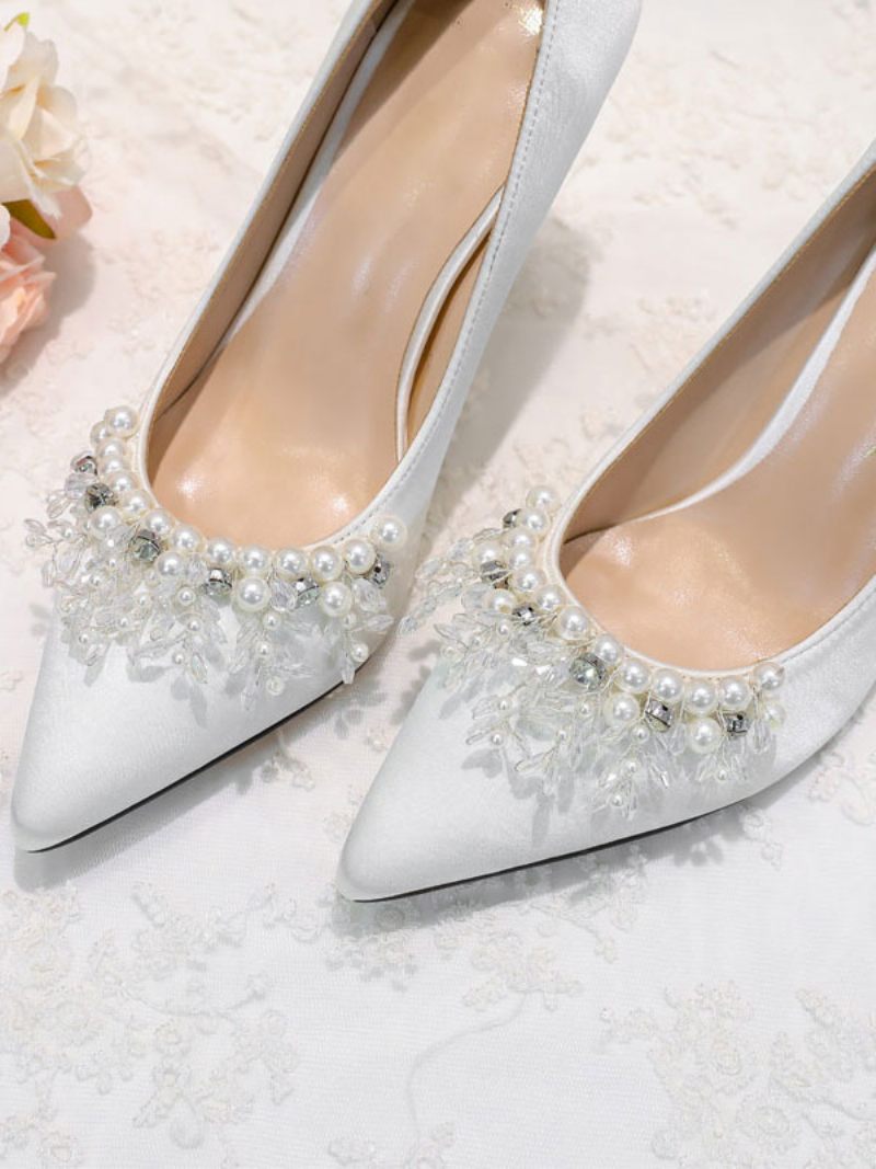 Talons Mariée Perles Pour Femmes Satin Blanc - Blanc