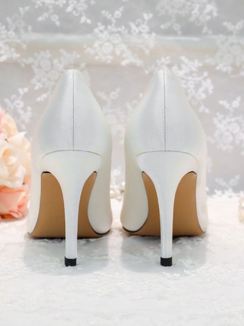 Talons Mariée Perles Pour Femmes Satin Blanc - Blanc