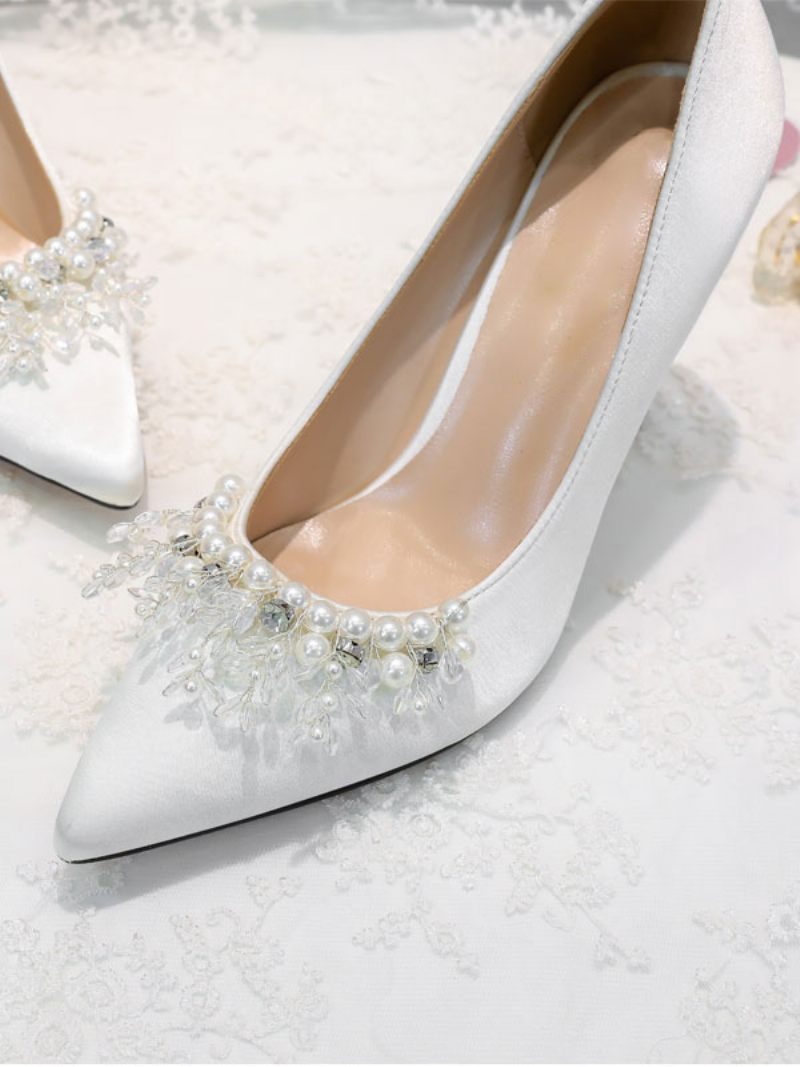 Talons Mariée Perles Pour Femmes Satin Blanc - Blanc