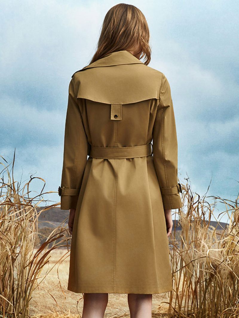 Trench-coat Col Rabattu Ceinture Manches Longues Vêtements D'extérieur Classiques Pour Femmes - Marron Café