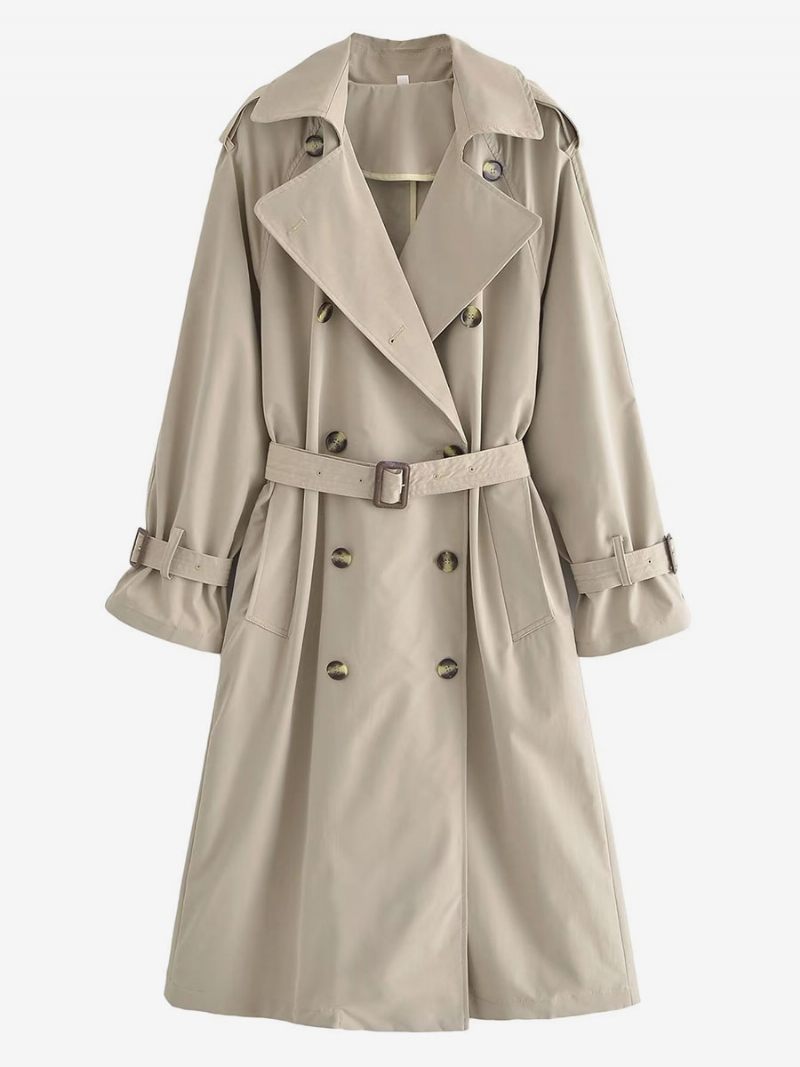 Trench Coat Pour Femme Kaki Col Rabattu Manches Longues Vêtements D'extérieur - Kaki